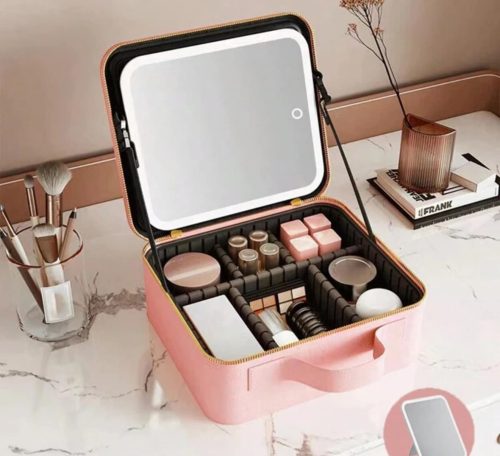 Portable Make up Organizer Storage Box With Led Light and Mirror