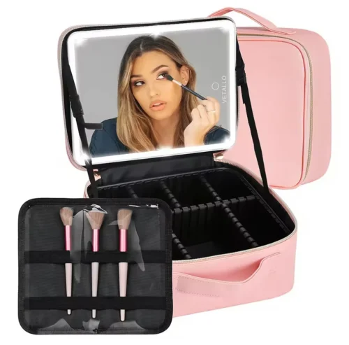 Portable Make up Organizer Storage Box With Led Light and Mirror