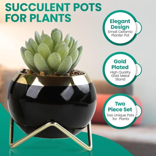 Small Table Ceramic Flower Vase with Iron Stand (Combo 2 Pcs)