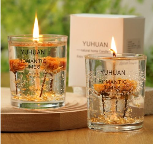 Aromatherapy Candle with Eternal Dried Flowers Inside Jelly Wax Scented Candles