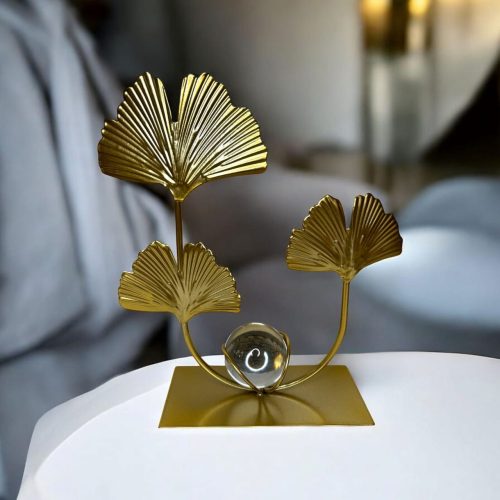 Crystal Ball Ornament Luxury Gold Wrought Iron Leaf